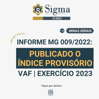 PUBLICADO O INDICE DO VAF PROVISORIO MG 2023